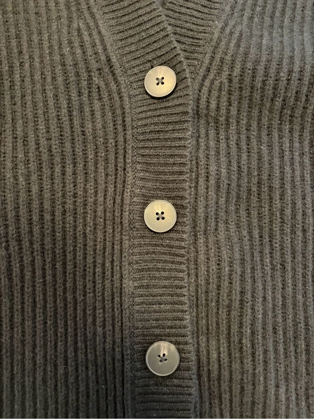Everlane Black Ribbed Button-Front V-Neck Cardigan